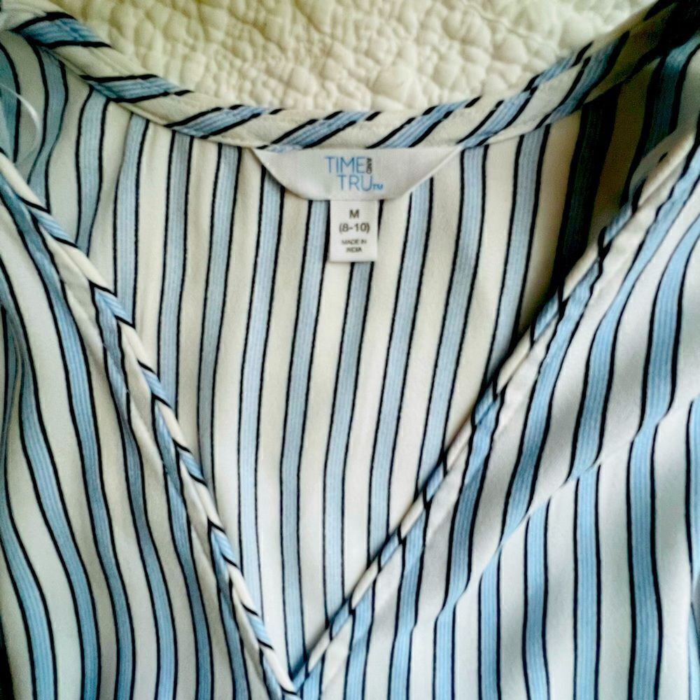 Time And True Maxi Wrap White Blue Stripe Dress sz M - Picture 7 of 7